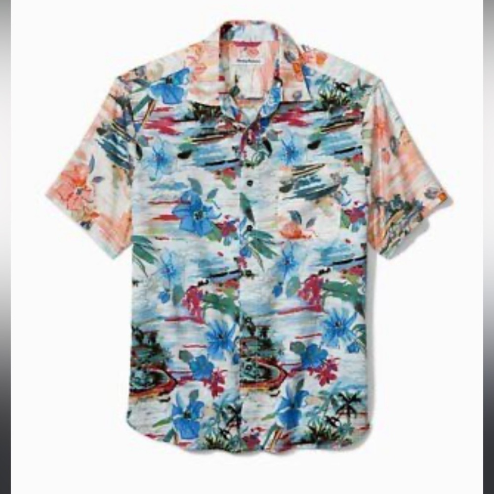 Tommy Bahama Size XL Sunblocked Cove Camp Shirt Multi Colored Button Down